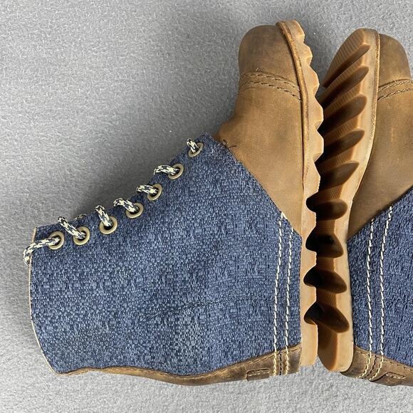 Sorel Wedge Boots Womens Size 8.5 Blue Brown Lexie Leather Canvas NL2265-269 - Picture 11 of 16